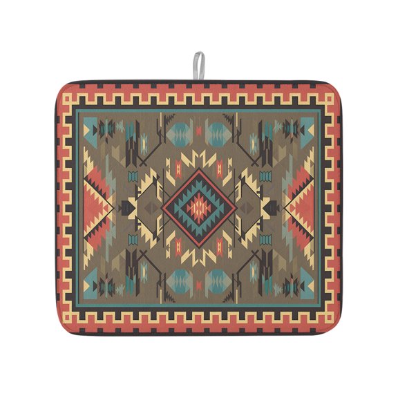 Southeast Ethnic Geometric Art Dish Drying Mats for Kitchen Counter,Absorbent Microfiber Dish Drainer Rack Mat Vintage Tribal Pattern Drying Pad for Sinks,Utensils,Countertops,16x18in