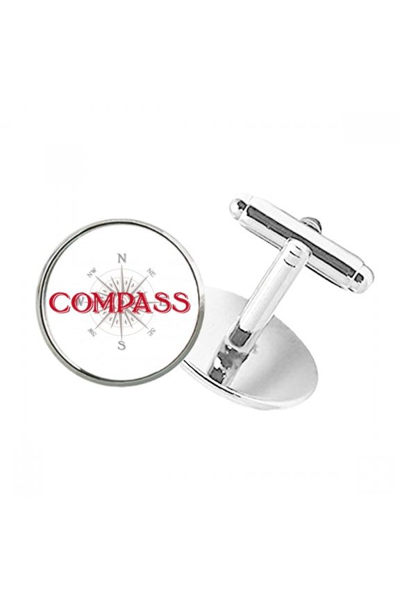 Southeast Northwest Compass Round Button Cuff Clip Stud Cufflinks