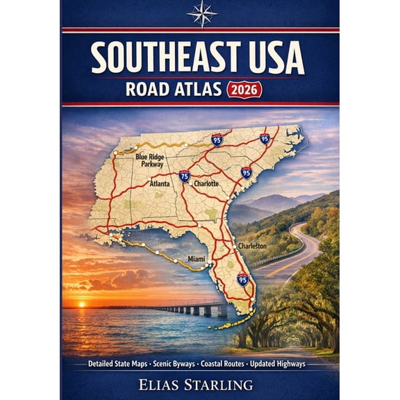 Southeast USA Road Atlas 2026: Florida, Georgia, Carolinas & Gulf Coast Highways, Scenic Drives & Regional Route, (Paperback)