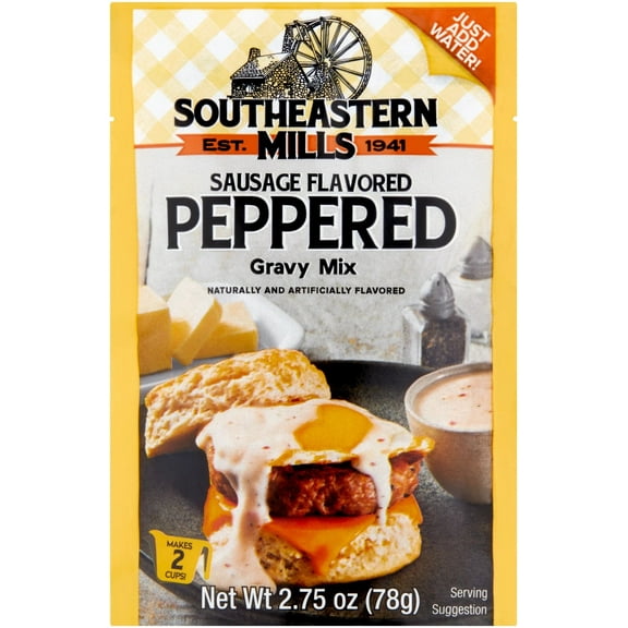 Southeastern Mills Peppered Gravy Mix with Sausage Flavor, 2.75 oz Pouch – Hearty, Southern-Style Gravy for Biscuits and More