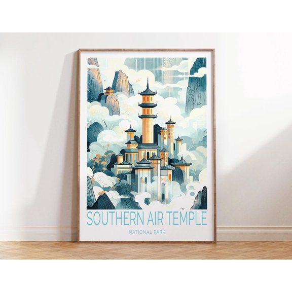 Southern Air Temple Fantasy Mountain Landscape Print, Unframed Paper Print Size 8x12