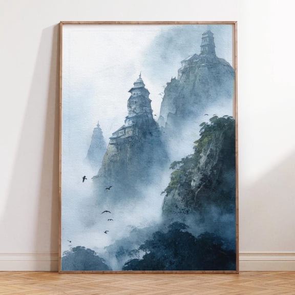 Southern Air Temple Fantasy Mountain Wall Art, Unframed Paper Print Size 8x12