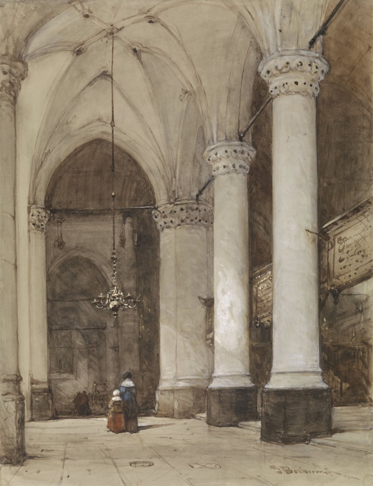 Southern Aisle Of The Great Church At The Hague Canvas Art - (24 x 36)