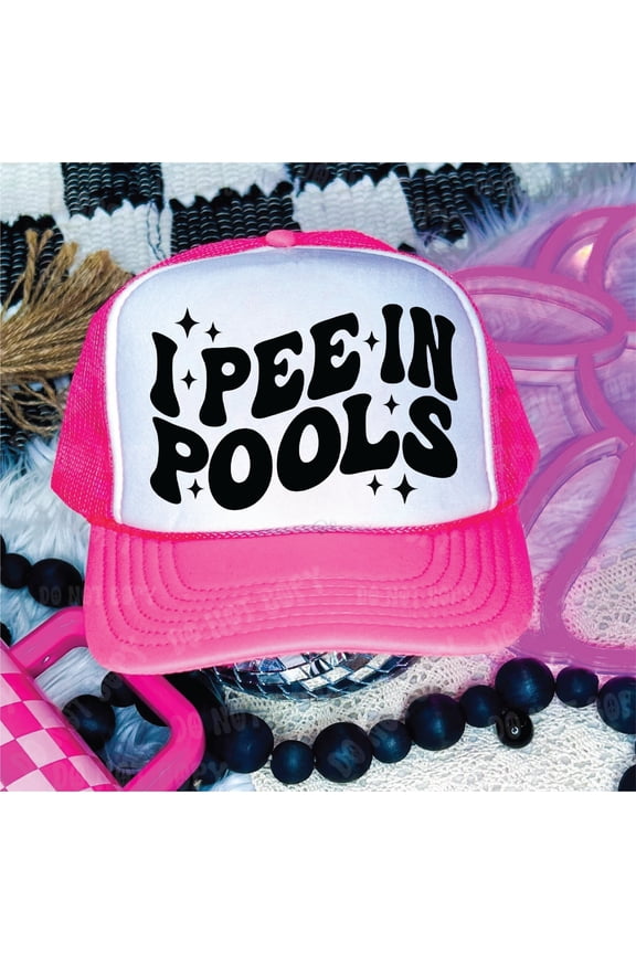 Designs- I Pee In Pools Neon Pink & White Unisex Foam Trucker Hat
