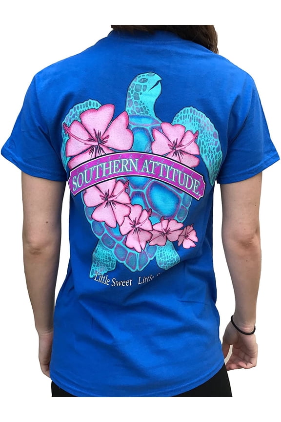 Flower Turtle Royal Blue Short Sleeve T-Shirt (X-Large)