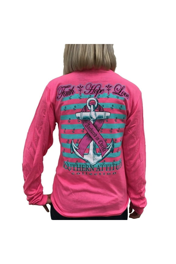 Southern Attitude Hope Breast Cancer Awareness Pink Long Sleeve Shirt (Large)