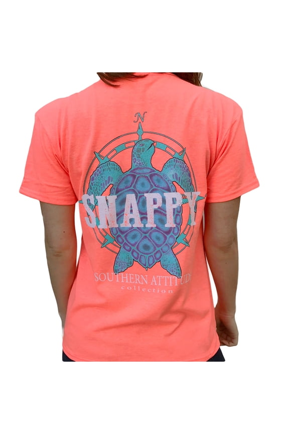 Women's Short Sleeve Nautical Snappy Turtle Coral T-Shirt