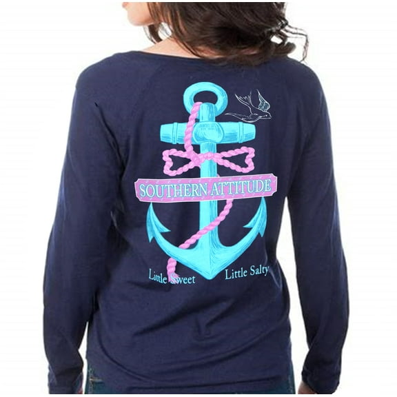 Southern Attitude Salty Anchor Navy Blue Preppy Long Sleeve Shirt