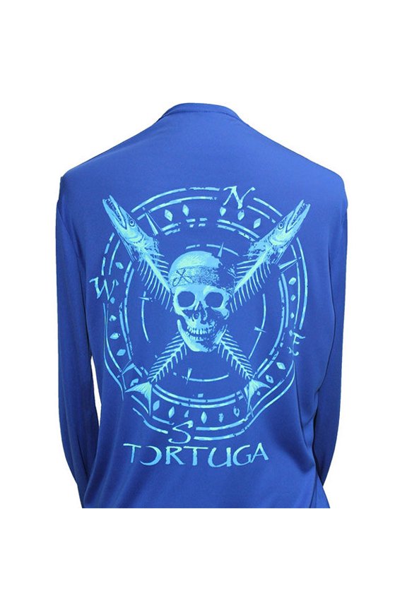 Southern Attitude Tortuga Moon Skull Bones Unisex Sport Tech Blue T-Shirt