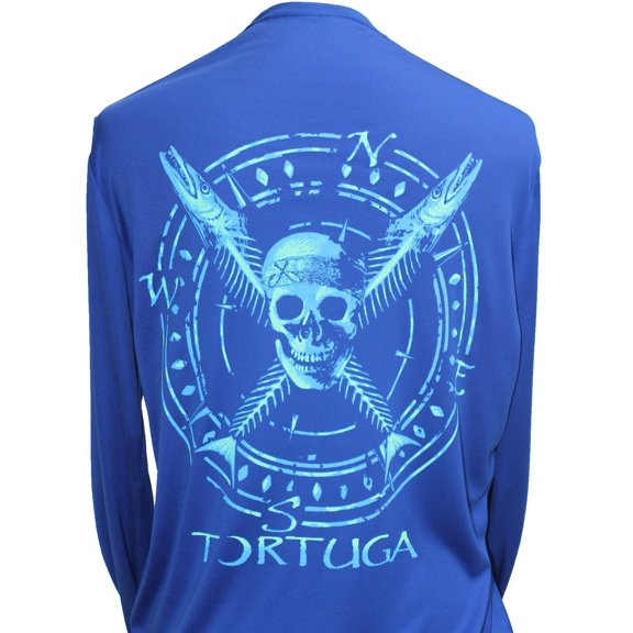 Southern Attitude Tortuga Moon Skull Bones Unisex Sport Tech Rashguard Blue T-Shirt