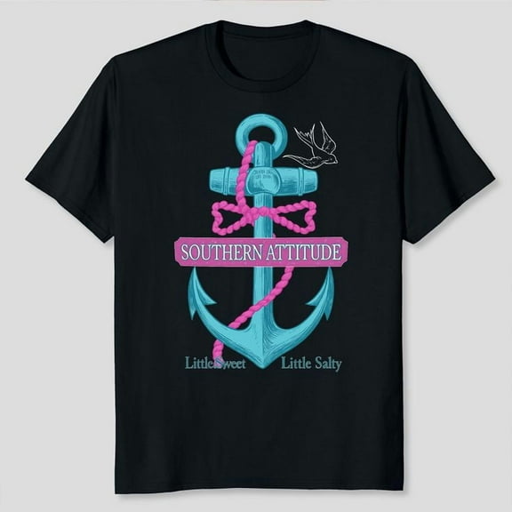 Southern Attitude Women's Short Sleeve Salty Anchor Graphic T-Shirt, Sizes S-5XL, Tbun