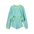 thumbnail image 1 of Southern Belle Striped Two Piece Outfit – Women’s Long Sleeve Top and Shorts with Pockets, M, 1 of 12