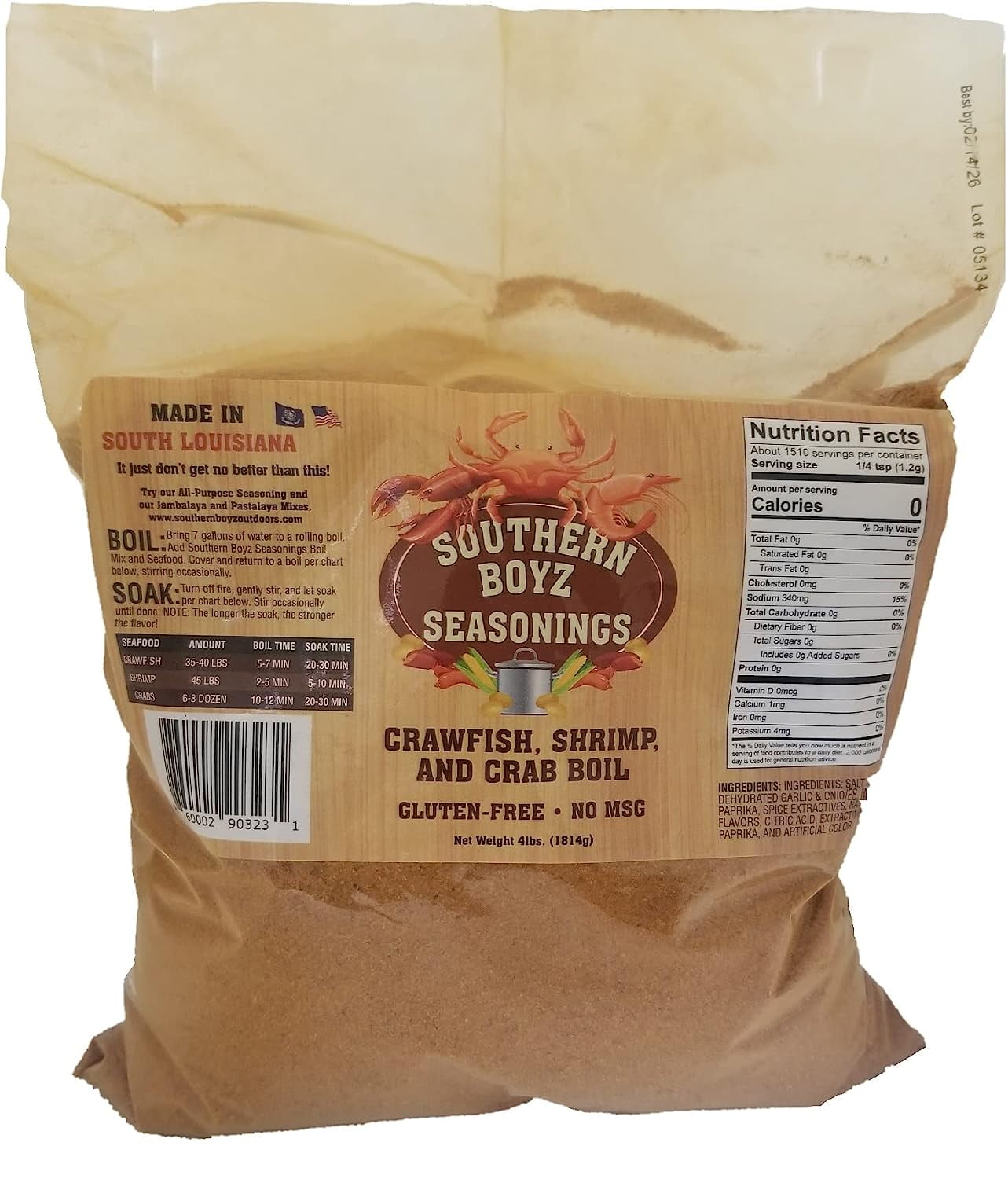 Southern Boyz Seasonings Cajun Seafood Boil, 4 Pound Bulk Sack (No MSG