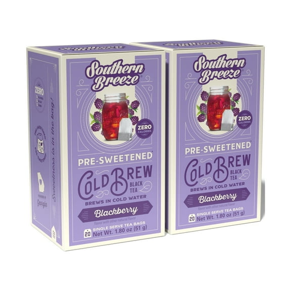 Southern Breeze Cold Brew Sweet Tea Blackberry Iced Tea with Black Tea and Zero Carbs Zero Sugar, 20 Individually Wrapped Tea (Pack of 2) Southern Sweet Tea Iced Tea Beverage