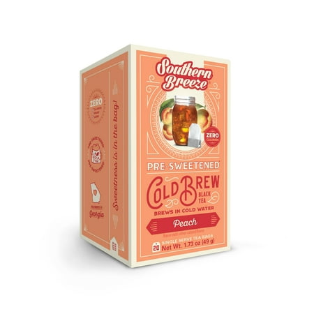 Southern Breeze Cold Brew Sweet Tea Peach Iced Tea with Black Tea and Zero Carbs Zero Sugar, 20 Individually Wrapped Tea Bags Southern Sweet Tea Iced Tea Beverage