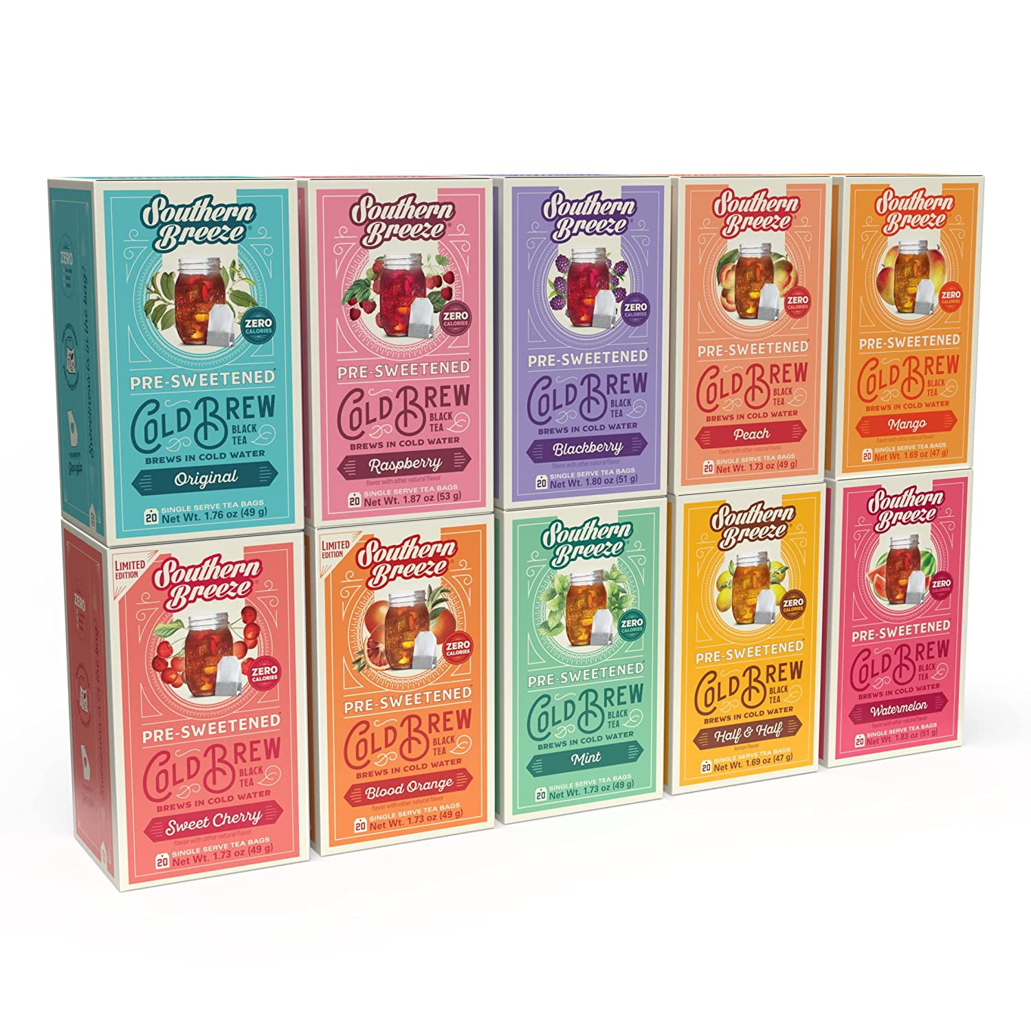 Southern Breeze Cold Brew Sweet Tea Variety Pack Iced Tea with Black