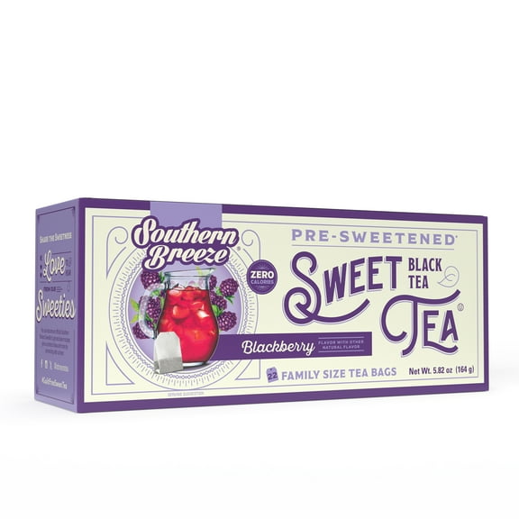Southern Breeze Hot Brew Sweet Tea Blackberry Iced Tea with Black Tea and Zero Carbs Zero Sugar, 22 Family Size Tea Bags