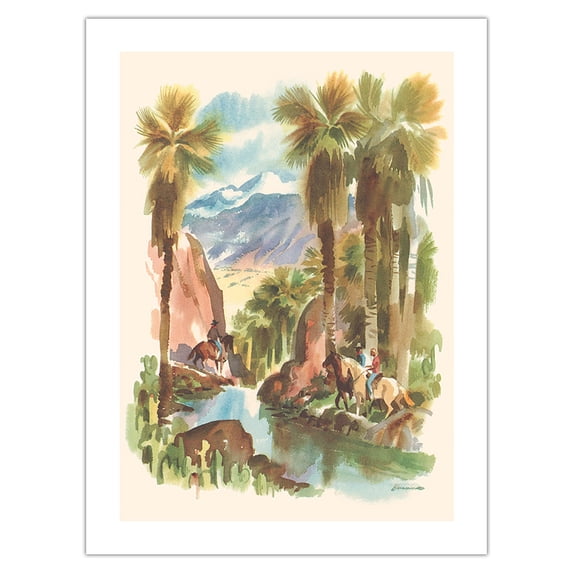 Southern California - Horseback Riders - Vintage Ocean Liner Travel Poster by Louis Macouillard c.1968 - Fine Art Matte Paper Print (Unframed) 24x32in