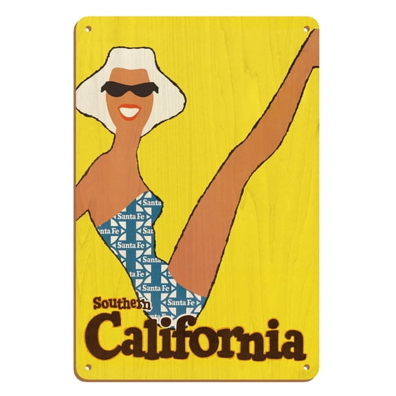Southern California - Santa Fe Railroad - Vintage Railroad Travel Poster c.1950s - 8 x 12 inch Vintage Wood Art Sign