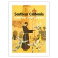 thumbnail image 1 of Southern California - Spanish Mission Padre Feeding Birds - United Air Lines - Vintage Airline Travel Poster by Stan Galli c.1950s - Fine Art Matte Paper Print (Unframed) 18x24in, 1 of 4