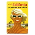 thumbnail image 1 of Southern California - United Air Lines - Sun Tanned Blonde with Sunglasses - Vintage Travel Poster by Stan Galli c.1955 - 8 x 12 inch Vintage Metal Tin Sign, 1 of 4