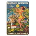 thumbnail image 1 of Southern California - United Air Lines - Vintage Airline Travel Poster by Joseph Fehér c.1950 - 8 x 12 inch Vintage Wood Art Sign, 1 of 4