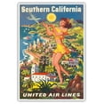 thumbnail image 1 of Southern California - United Air Lines - Vintage Airline Travel Poster by Joseph Fehér c.1950 - Master Art Print (Unframed) 13in x 19in, 1 of 4