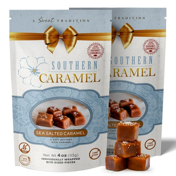 Southern Caramel SeSalted Caramels, MDA05Rich, Buttery Caramel Sprinkle of Coarse SeSalt, Sweet & Salty, Handcrafted, No Corn Syrup, Gluten Free, Individually Wrapped Treats, 4 oz (Pack of 2)