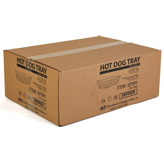 Southern Champion Tray 07091 Paperboard Red Check Hot Dog Tray, 7" Length x 2-3/4" Width x 1-1/2" Height (Case of 1000)