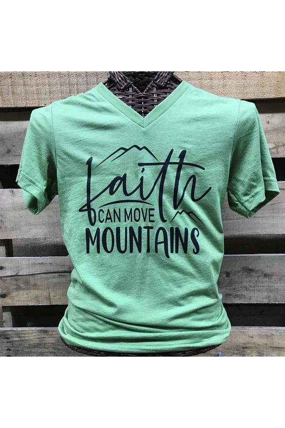 Southern Chics Apparel Faith Can Move Mountains V-Neck Canvas T Shirt