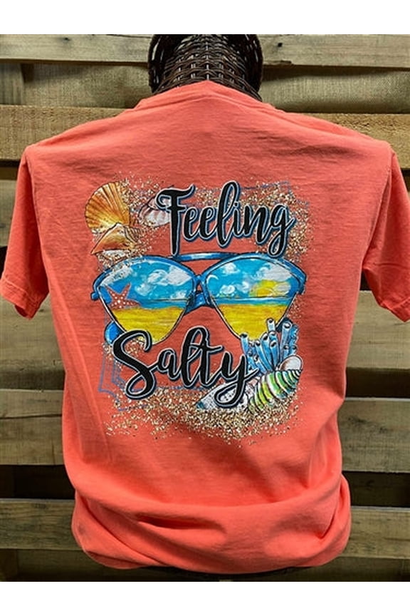 Southern Chics Apparel Feeling Salty Beach Girlie Bright T Shirt