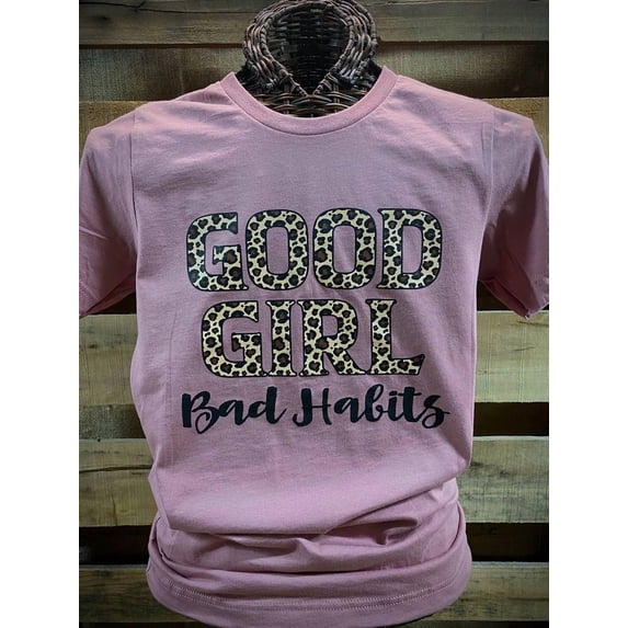Poor Service Graphics Southern Chics Apparel Good Girl Bad Habits Leopard Canvas Girlie ...
