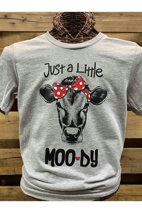 Southern Chics Apparel Just a Little Moody Cow Canvas T Shirt