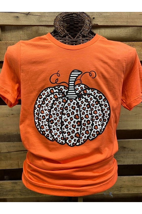 Southern Chics Apparel Orange Leopard Pumpkin Canvas Bright T Shirt