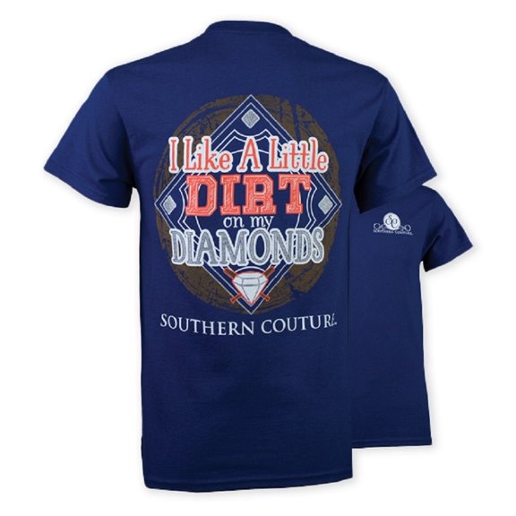 Southern Couture Classic Collection Dirt On My Diamonds Baseball Bling Short Sleeve Womens Classic Fit T-Shirt; Metro Blue, X-Large