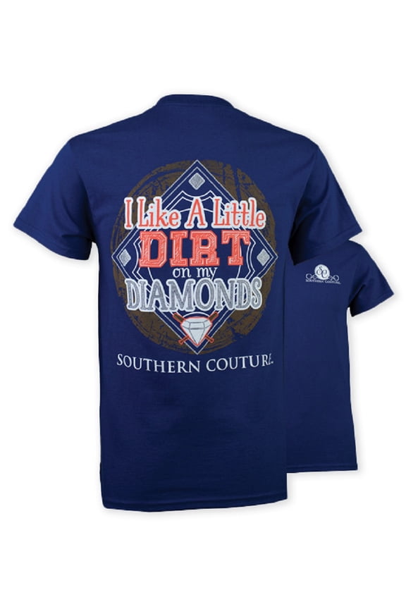 Classic Collection Dirt On My Diamonds Baseball Bling Short Sleeve Womens Classic Fit T-Shirt; Metro Blue, X-Large