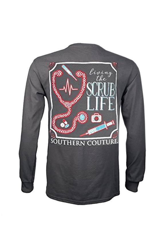 Classic Collection Scrub Life Nurse Long Sleeve Womens Classic Fit T-Shirt; Charcoal, X-Large