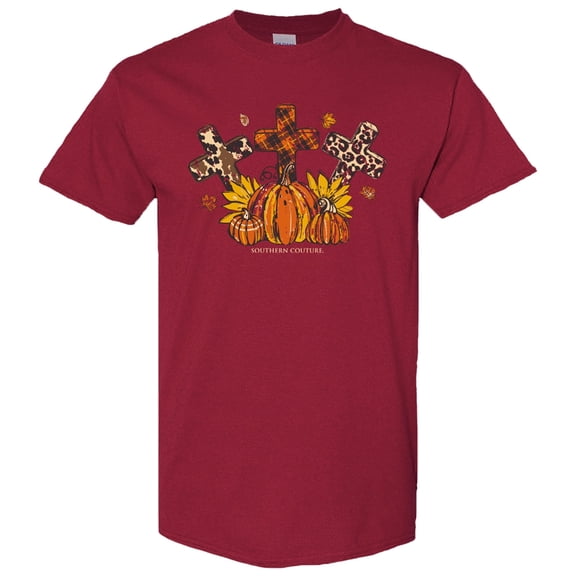 Southern Couture Fall Patterned Crosses Soft T-Shirt