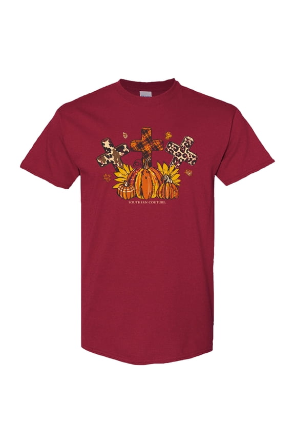 Southern Couture Fall Patterned Crosses Soft T-Shirt