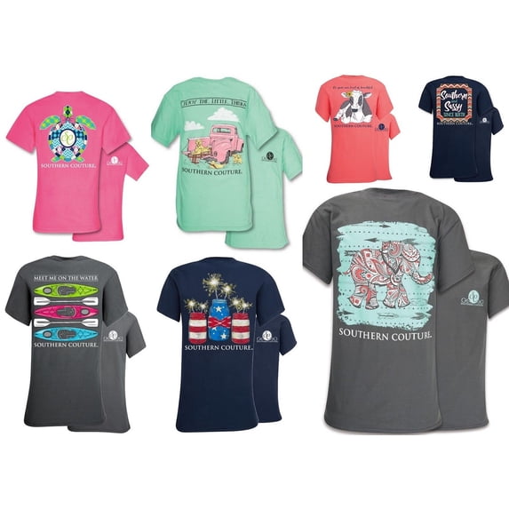 Southern Couture T-Shirts - Choose from 7 Different Graphics - S, M, L, XL - New (X-Large, Plaid Turtle)