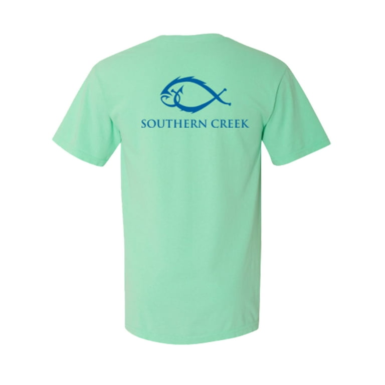 Southern Creek Classic Logo Outdoors Sporting Fishing Hook Adult Unisex  Short Sleeve T-Shirt, Seafoam Green- Large 