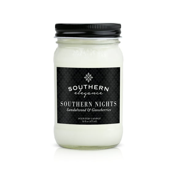 Southern Elegance: Southern Nights: Gooseberry & Sandalwood 16 oz Mason Jar Scented Candle