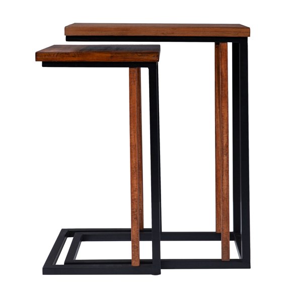 Southern Enterprises 2-Piece Brown and Black Contemporary Nesting C-Tables 24.75"