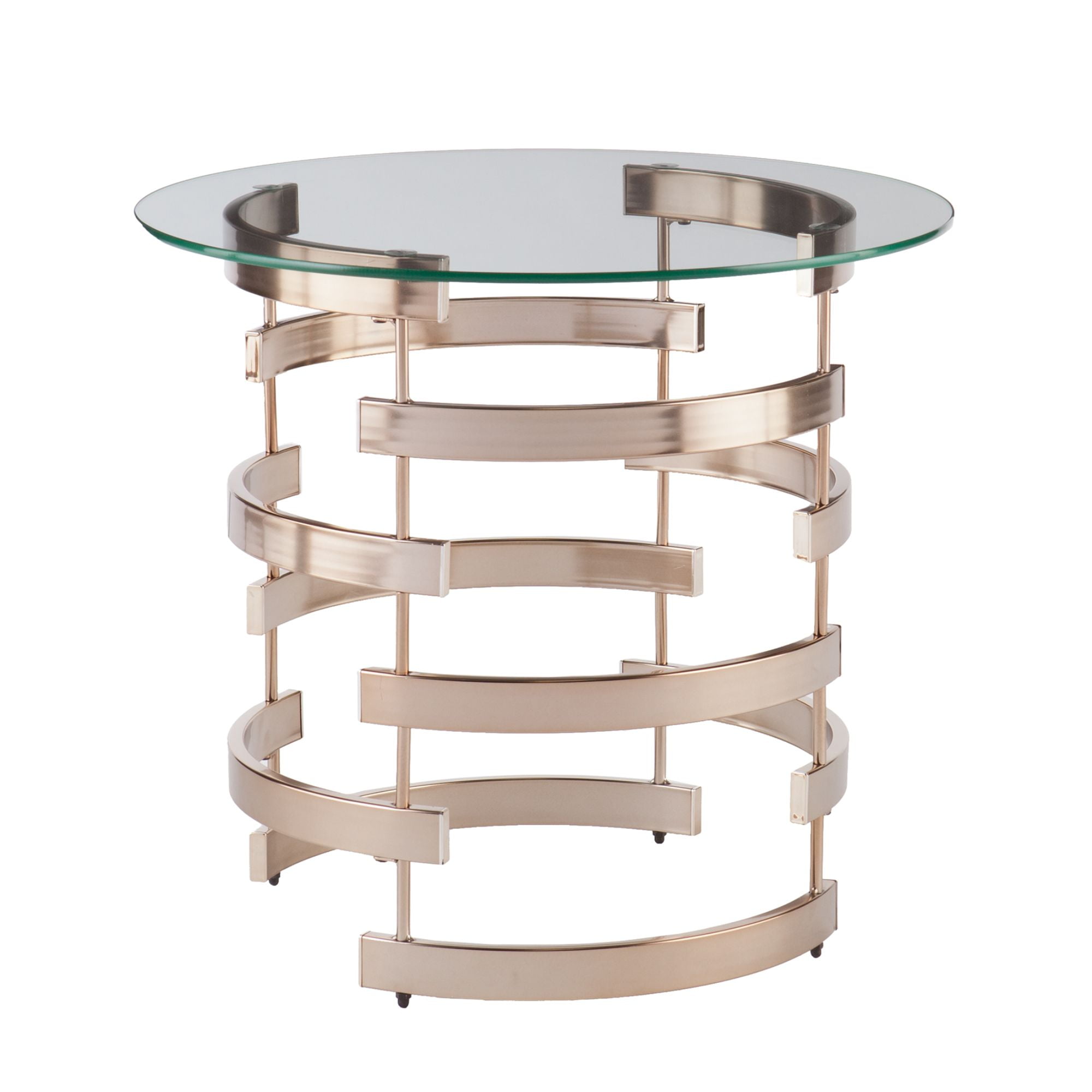Champagne Round Metal and Glass End Table