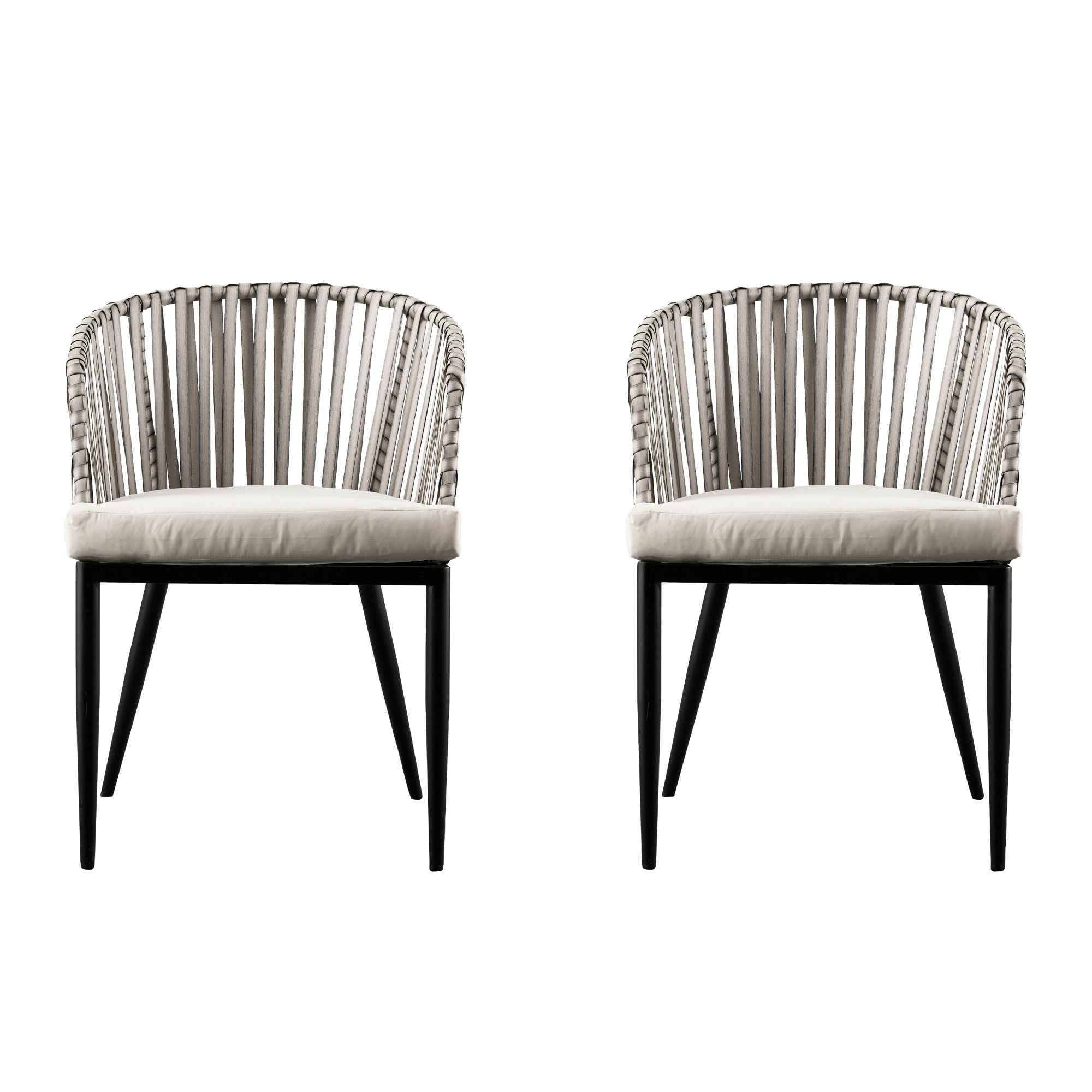 Contemporary Black and White Wicker Outdoor Patio Chairs with Cushions