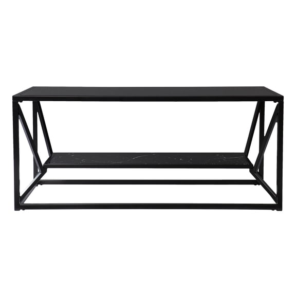 Southern Enterprises 3.5' Black Glass Contemporary Cocktail Table with Storage