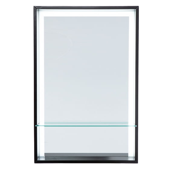Southern Enterprises 30" Black Contemporary Wooden Framed Rectangular LED Lighted Wall Mirror with