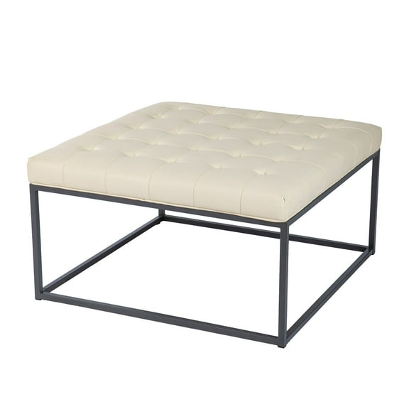 Southern Enterprises 34.75" White and Gray Modern Style Upholstered Cocktail Ottoman