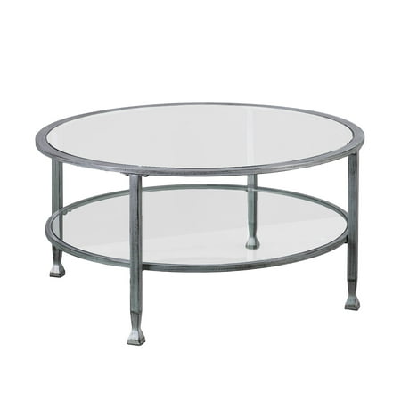 Southern Enterprises 36" Silver and Clear Distressed Finish Round Cocktail Table