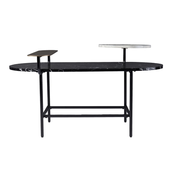 Southern Enterprises 39.25" Black, White, and Gold Faux Marble Cocktail Table with Storage